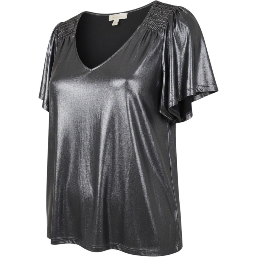 Michael Kors women's Small shimmery V-Neck silver Dolman sleeve C 19" Len 23"